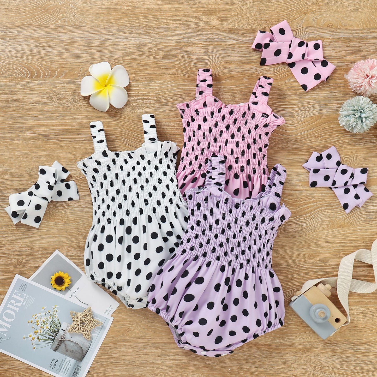 Dot One-piece Romper Head Knot