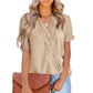 Women's Chiffon Pompom Lace V-neck Short Sleeve Shirt