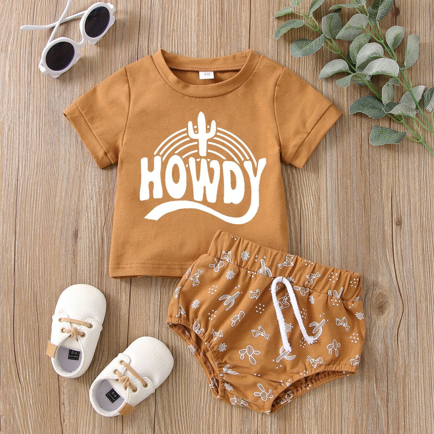 Cactus Letter Print Short Sleeve Top