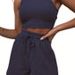 Sleeveless Waffle Suit Solid Color Vest Fashion Casual Shorts