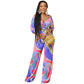Women's Wear Irregular Pattern Long-sleeved Trousers V-neck Two-piece Suit