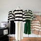 Women's Polo Collar Half Zipper Knitting Suit Stripes