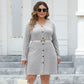 Women's Plus Size Button Deep V Stripe Dress