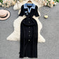 Womens Embroidered Defined-Waist Knitted Dress