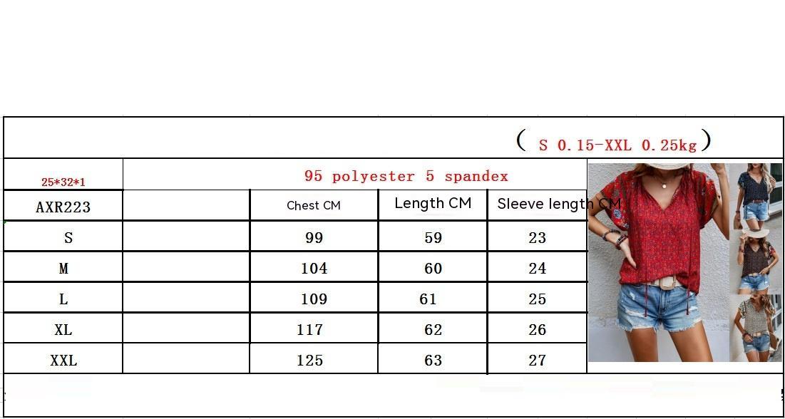 European American Summer New Casual National Style Printed V-neck Short Sleeve Loose Shirt