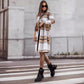 Manteau mi-long en laine brossée à carreaux, tendance automne-hiver européenne et américaine