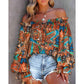 Women's Fashion Collar Strapless Long Sleeve Printed Shirt