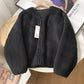 V-Neck Zipper Lamb Fleece Warm Short Coat