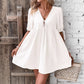 Loose-fit Woven Deep V-neck Designer Tie-front A-line Dress