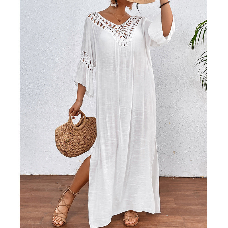 Hand Crocheting Stitching Colorful Ball Hollow Backless Loose Beach Overskirt