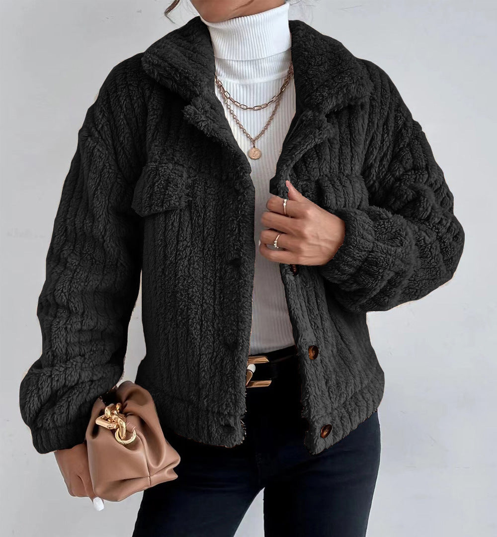 Rabbit Plush Jacket Lapel Shirt Plus Fleece Comfortable Casual Women