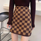 Jupe taille haute en tricot à carreaux pour femme