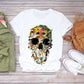 T-shirt personnalisé pour femme avec imprimé tête de mort, papillon et plante