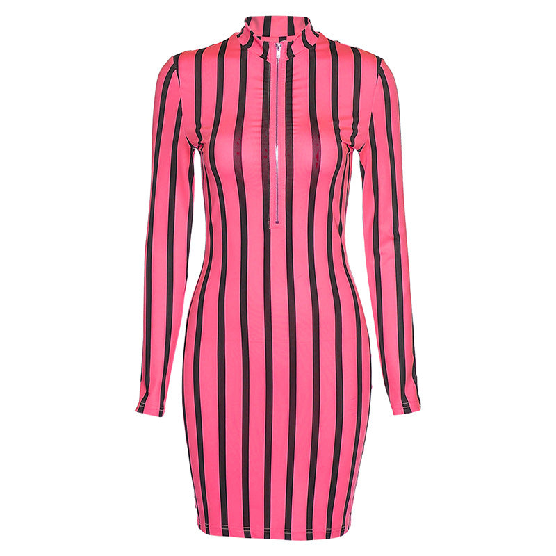 Summer Fashion Color Contrast Striped Print Dress