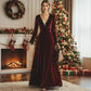 Retro V-neck Lace-seam Long-sleeve Maxi Dress