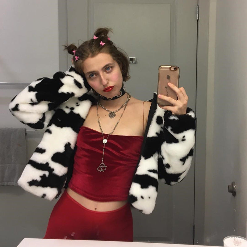Cow fur warm short jacket
