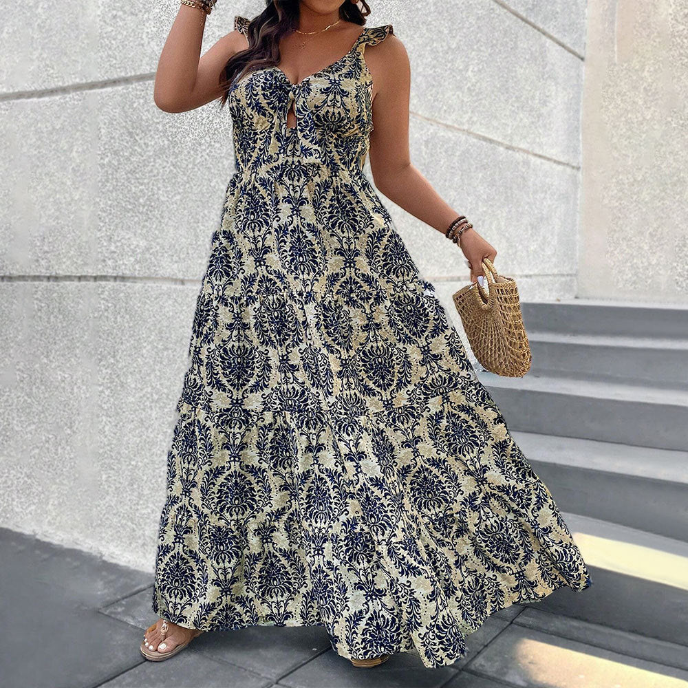 Backless High-waisted Maxi-dress With A Wide Flared Skirt And Spaghetti Straps