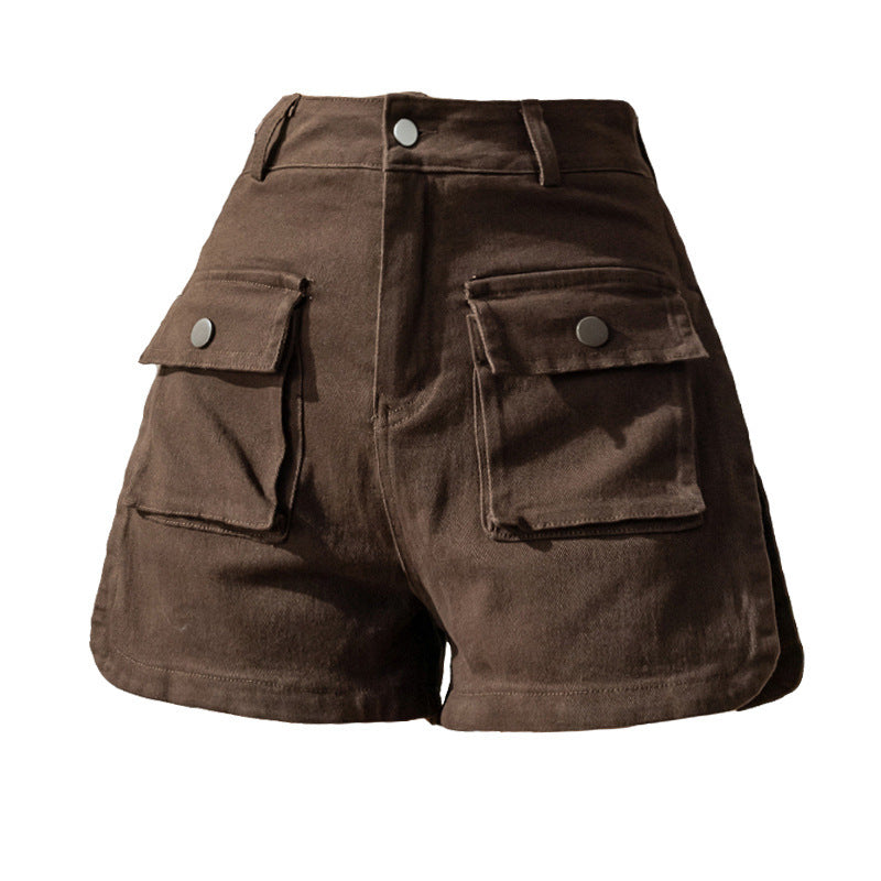Short en jean décontracté taille haute extensible style américain