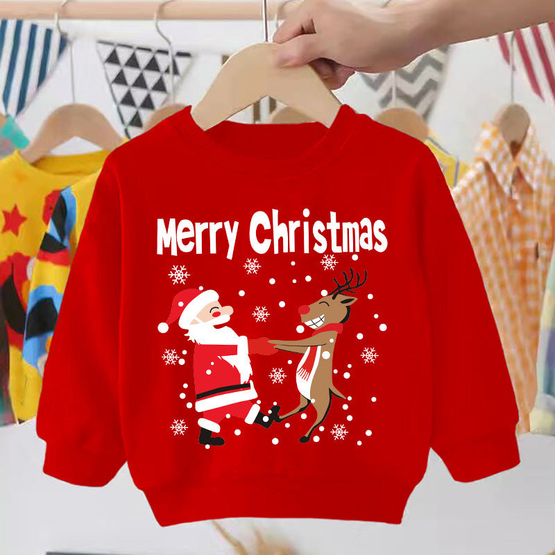 Pull pour enfant imprimé Père Noël, bonhomme de neige, élan