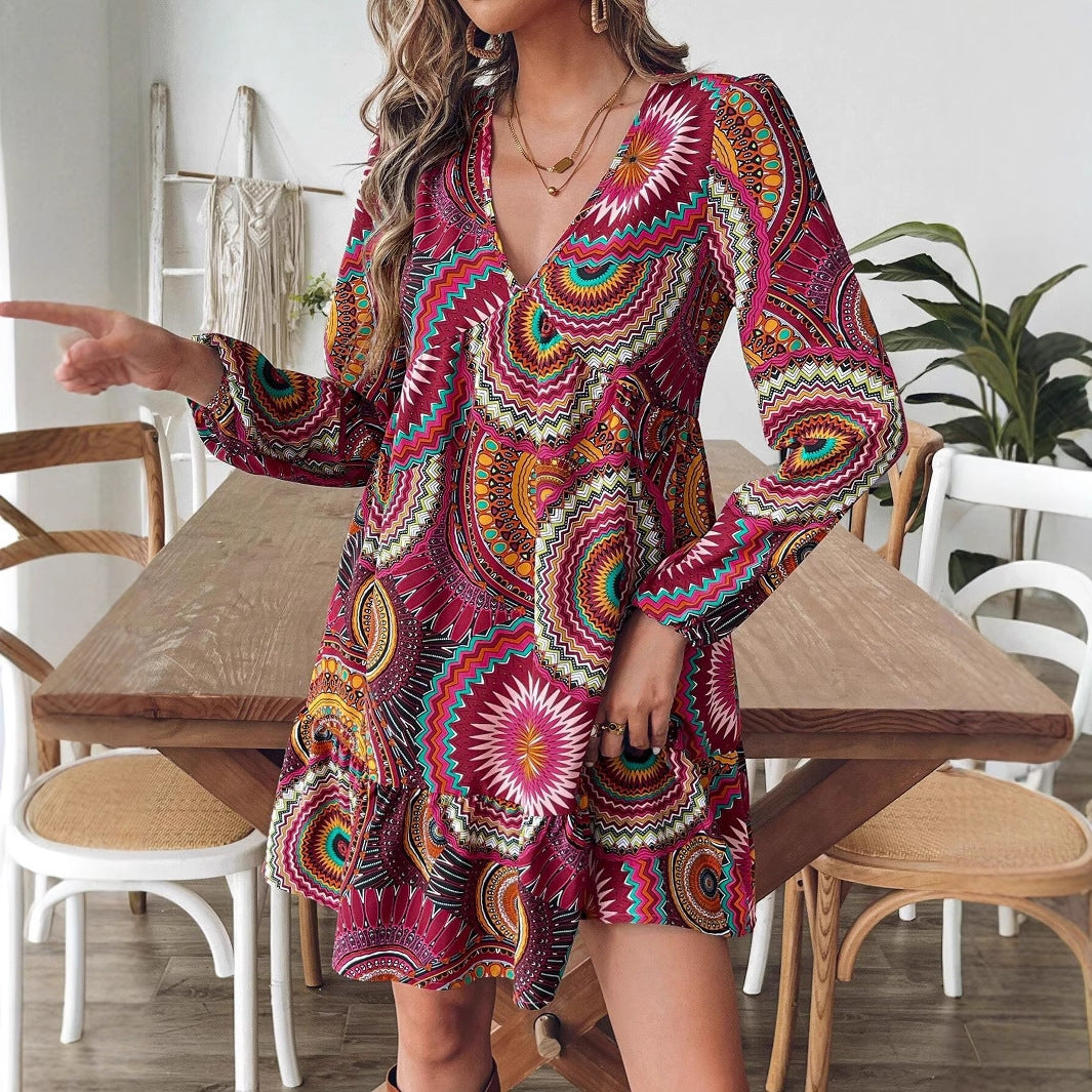 Fashion Printed Long Sleeve Dress Elegant Women