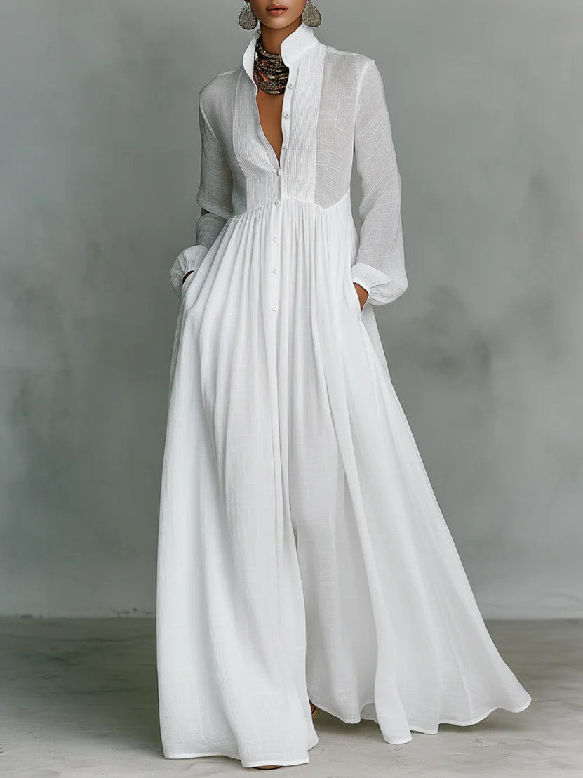 Figure-flattering Long-sleeved White Dress