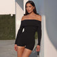Autumn New Off-shoulder Long Sleeve Knitted Jumpsuit