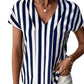 Fashion Short Sleeve Striped Shirt For Women