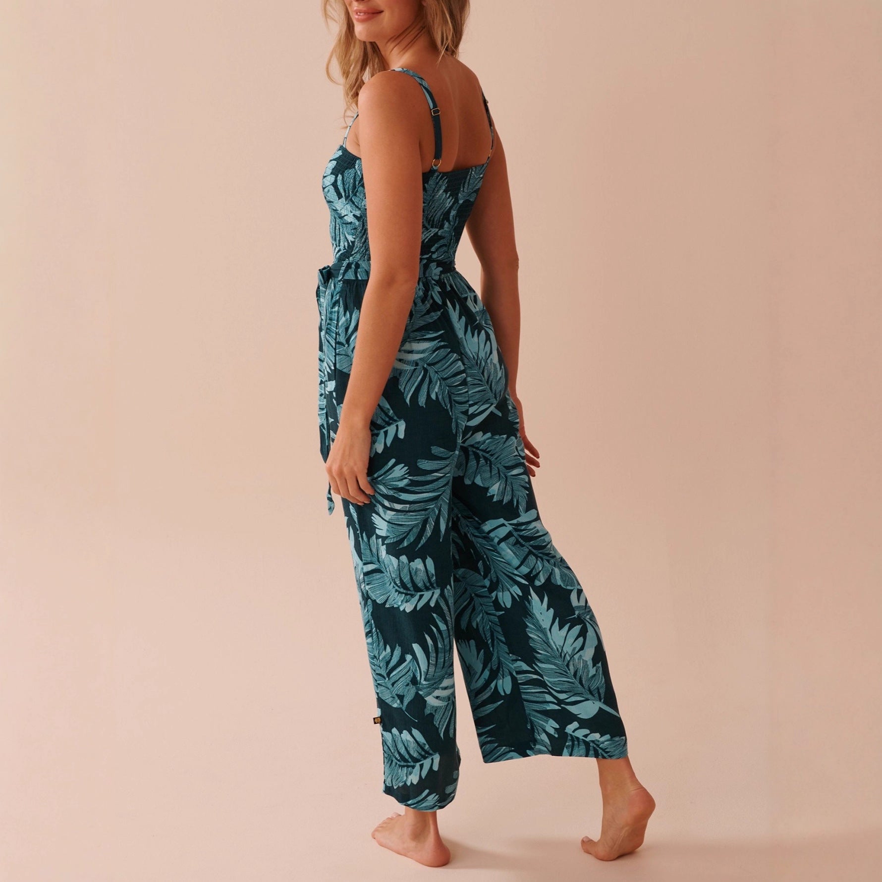 Mid-rise Suspender-style Printed Straight-leg Jumpsuit