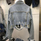 Denim Coat Women's Worn Beaded Jacket Top