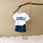 Summer Baby Letter Print Short-sleeve Top Denim Shorts Suit