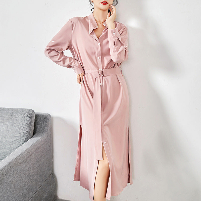 Women's girdle shirt skirt side slit dress
