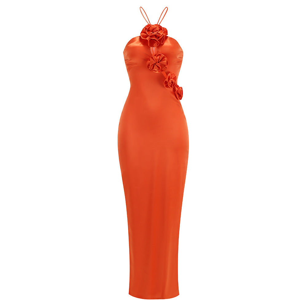 Halter Hollow Three-dimensional Flower Dress