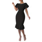 Solid-color Bubble-sleeve Mermaid Slimming Dress