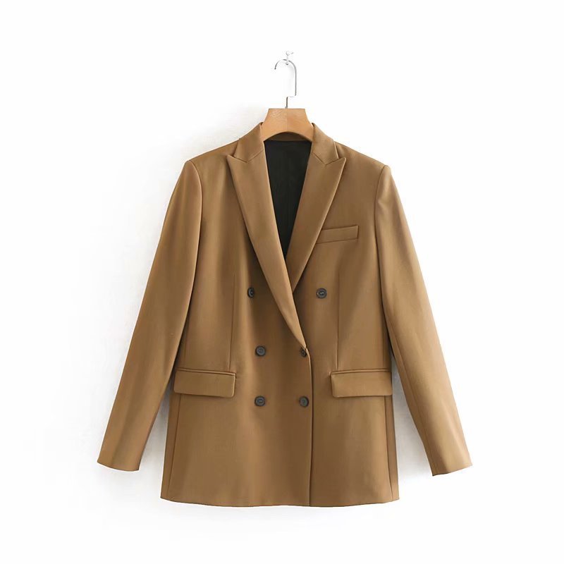 Solid Button Double-Breasted Blazer