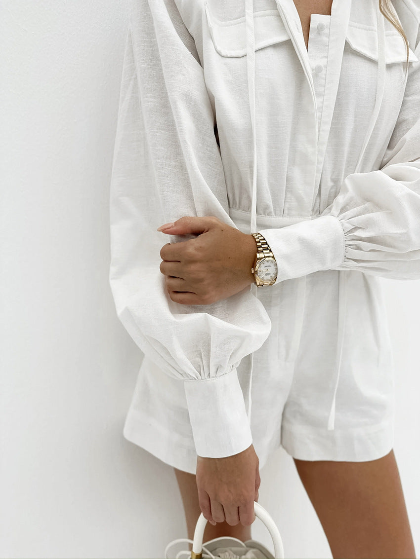 Combinaison ample en coton flammé blanc tendance pour femme