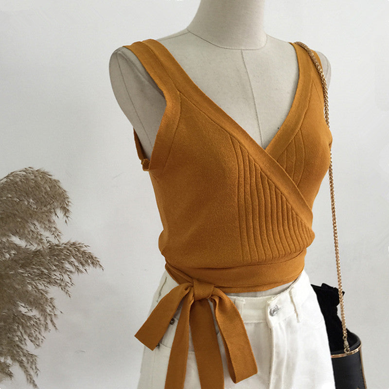 Camisole en tricot de dentelle de couleur unie