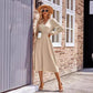 Robe mi-longue unie à col en V et taille serrée pour femme, automne et hiver
