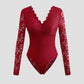 Sexy Solid-Color Lace Long-Sleeve Sheer Bodycon Jumpsuit
