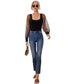 Women's Top See-through Puff Sleeve Stitching