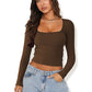 Slimming Slim Lace Stitching Top U-neck Bottoming Shirt