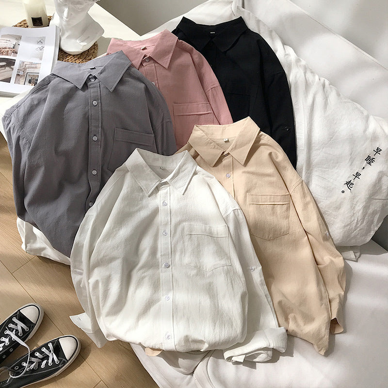 Fashionable Loose Plus Fat Plus Size White Handsome Shirt
