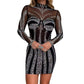 Heavy Embroidery Drilling Sheer Mesh Elastic Hip Dress
