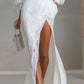 Elegant Round-neck Lace Long-sleeved Top And Slit Lace Skirt Set