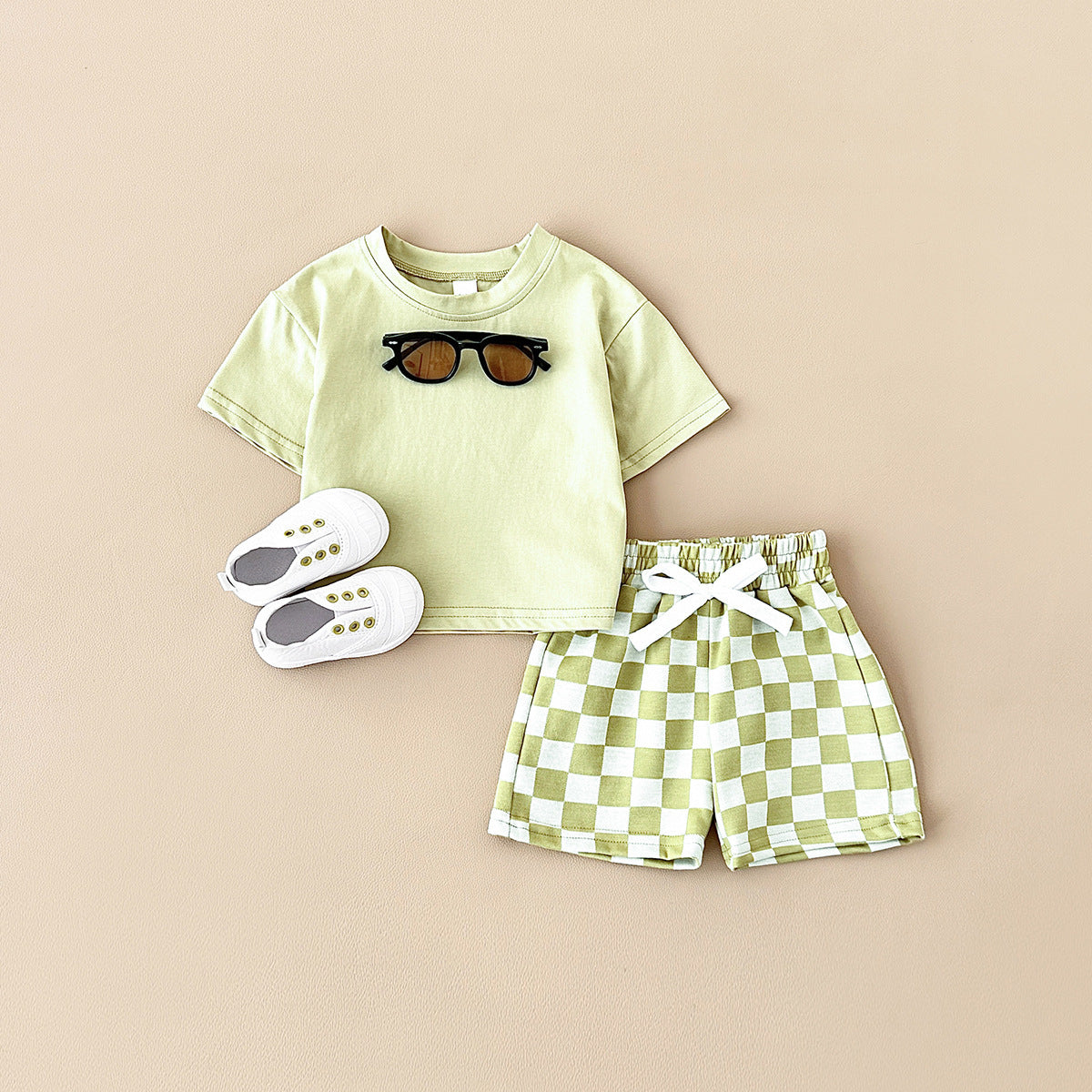Children's Chessboard Plaid Pants Two-piece Set
