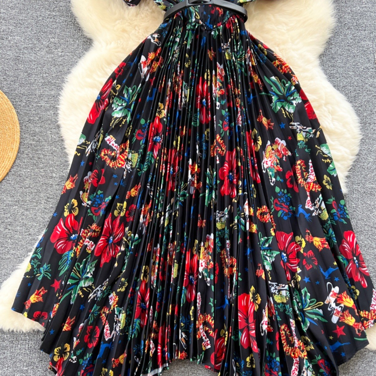 Waist Slimming A- Line Pleated Irregular Dress