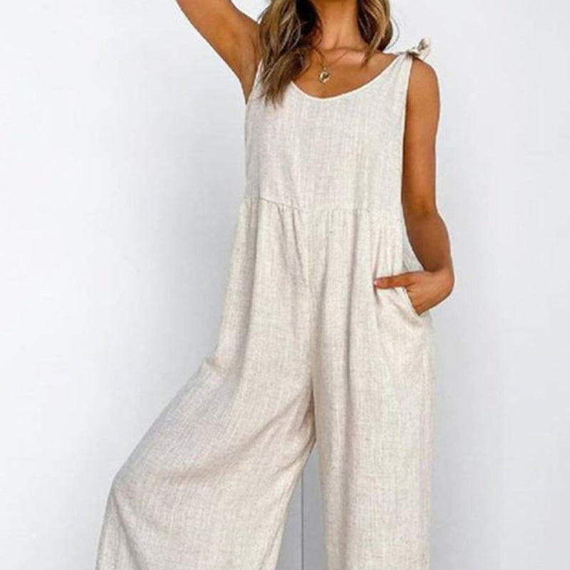 Spring And Autumn European And American New Cotton And Linen Casual One-piece Sleeveless Trousers