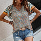 European American Summer New Casual National Style Printed V-neck Short Sleeve Loose Shirt