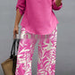 Ladies V-neck Shirt Tropical Plants Printed Pants Suit