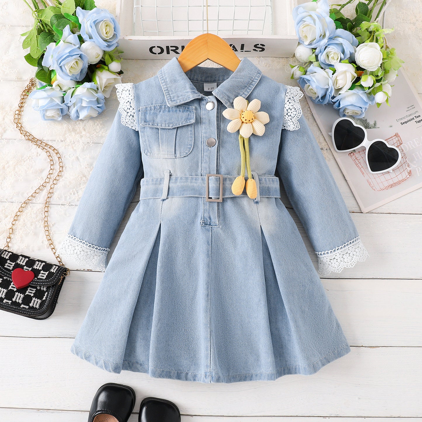 Lace Trim Dress Belt Set For Children