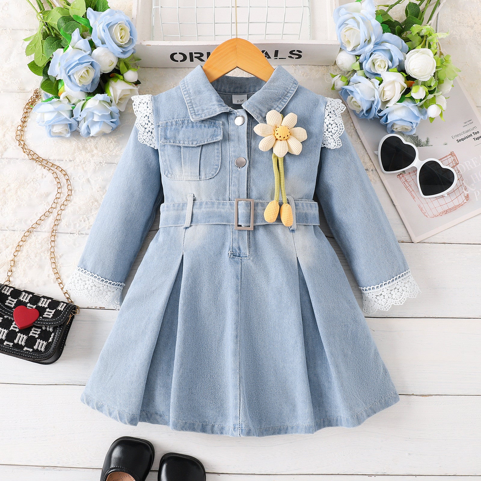 Lace Trim Dress Belt Set For Children
